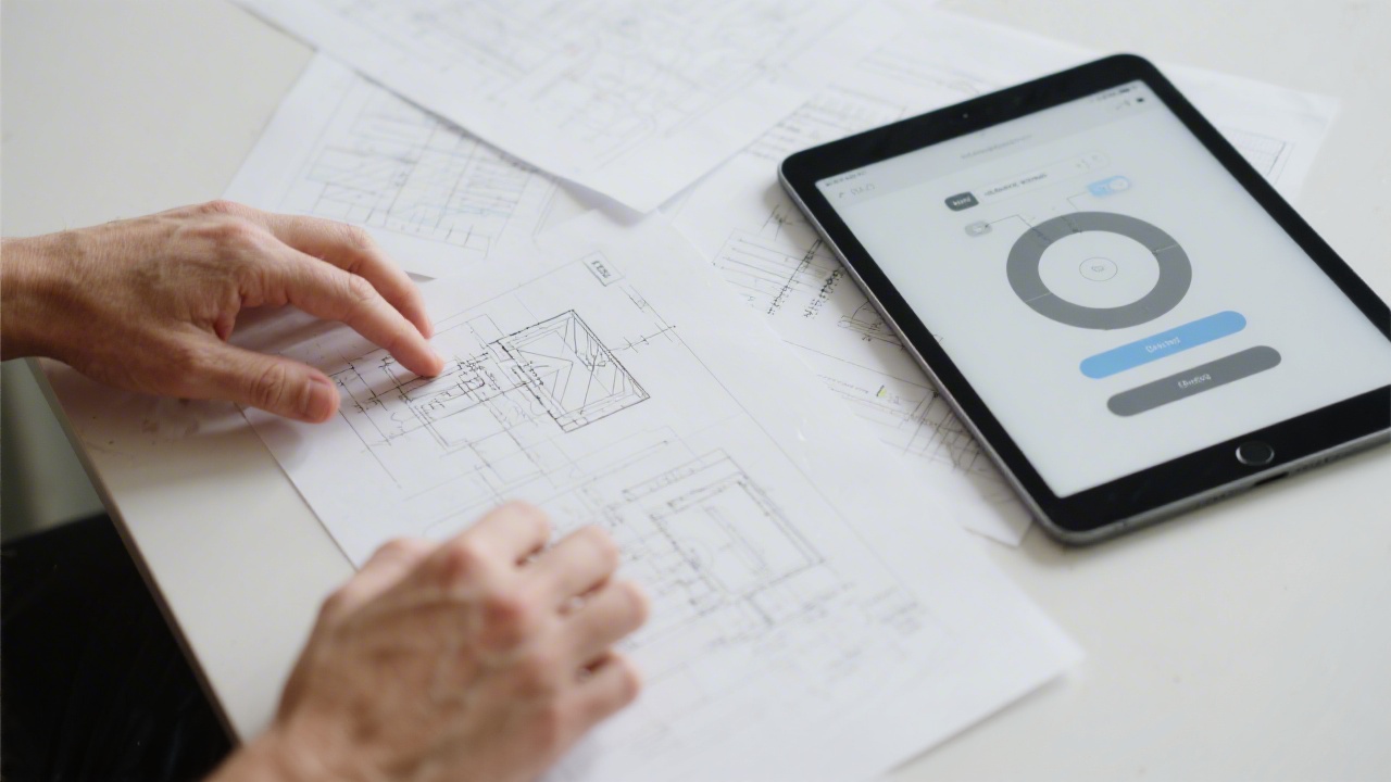 Hands interacting with printed wireframes and a tablet showing a clickable prototype, representing iterative UX design and usability testing.